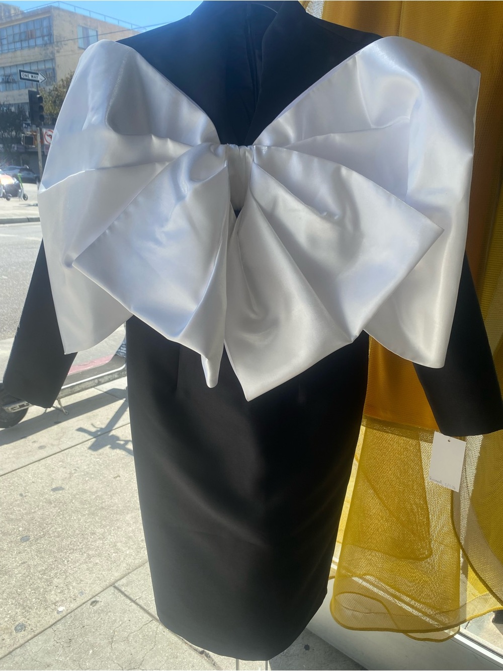Black Sheath Dress with Dramatic White Satin Bow